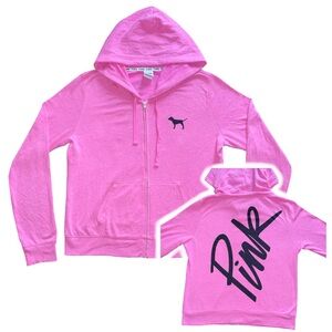 Pink Victoria's Secret Hoodie Jacket Zipper Dog logo Back Design Size Large